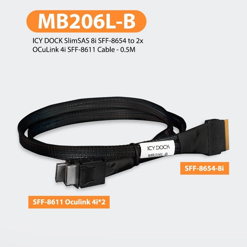 Icy Dock كابل SlimSAS 8i SFF-8654 إلى 2X OCuLink 4i SFF-8611 - 0.5 متر - Image 5